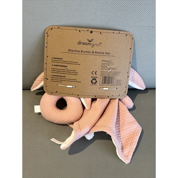 Dream Gro Pink Bunny Lovey Rattle Set Baby Security Blanket Embroidered 2 Pc New - Picture 3 of 4
